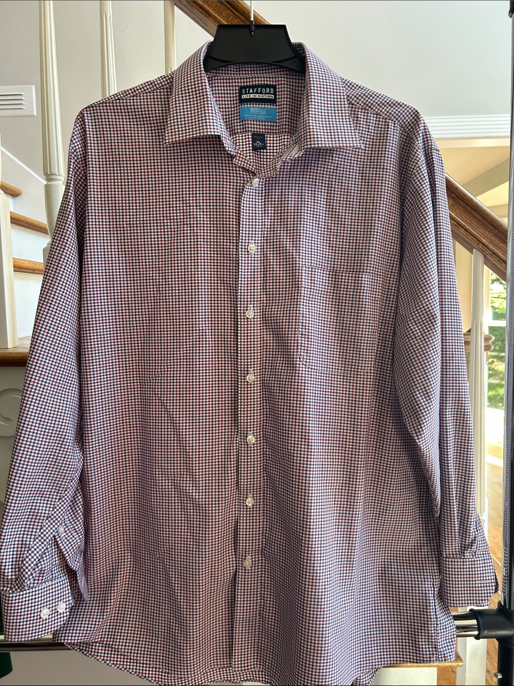 Stafford Men's Long-Sleeve Dress Shirt - Blue & Red Microcheck